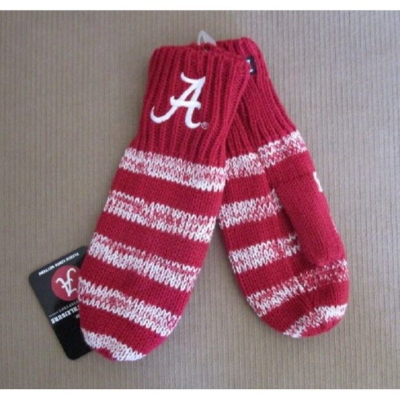 New Alabama Crimson Tide Womens Fleece Lined Knit Mittens Gift Hand Gloves WARM - Picture 2 of 2